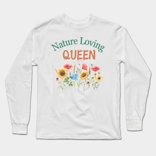 'Nature Loving Queen' Poppies and Sunflowers Tee, gardening lover hobby Long Sleeve T-Shirt